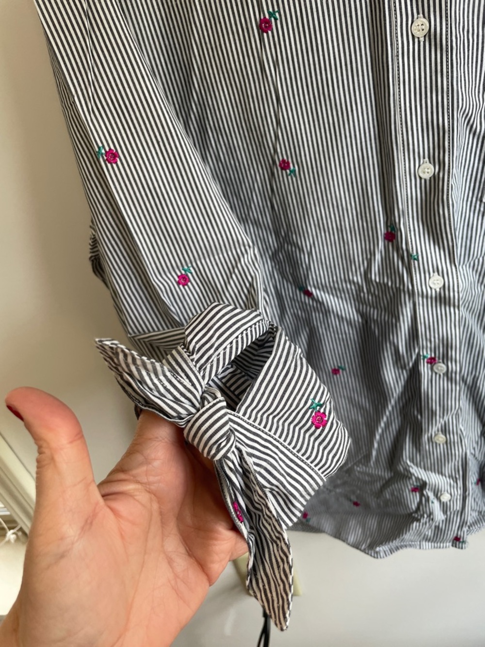 NWT COURT & ROWE Striped Embroidered Floral Long-Sleeve Button Front Shirt XXL - Picture 6 of 12